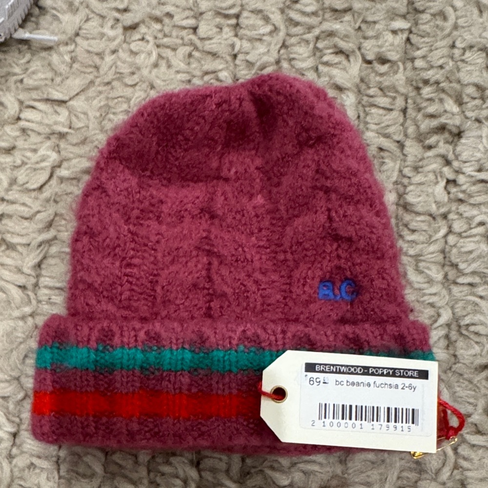 Bobo Choses Fuchsia Beanie with Stripes - ages 2-6 but runs small